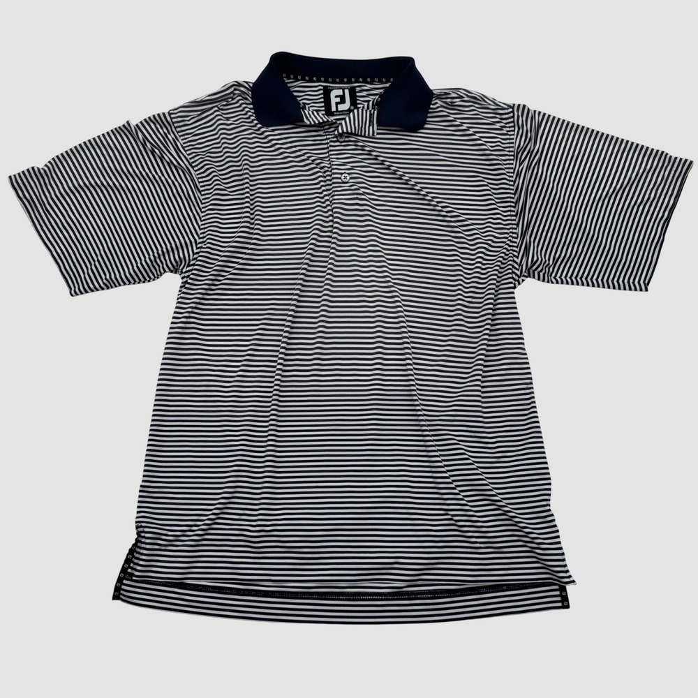 FootJoy ProDry Lisle Mens Golf Polo Shirt Navy White Striped Performance Medium